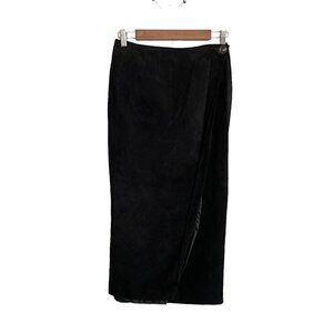 Vintage Lord & Taylor Womens Black 100% Leather Wrap Midi Length Skirt Size 4